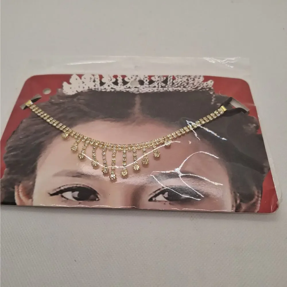 Gold Tone Rhinestone Head Chain  Rhinestone Fringe